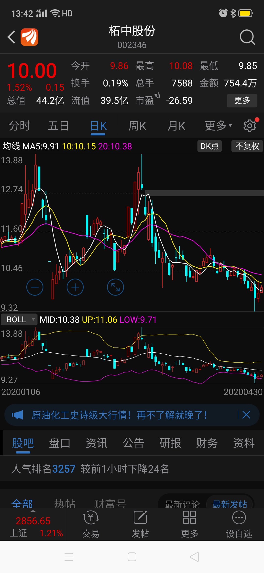 柘中股份(002346.SZ)：上半年预亏1.2亿元-1.8亿元