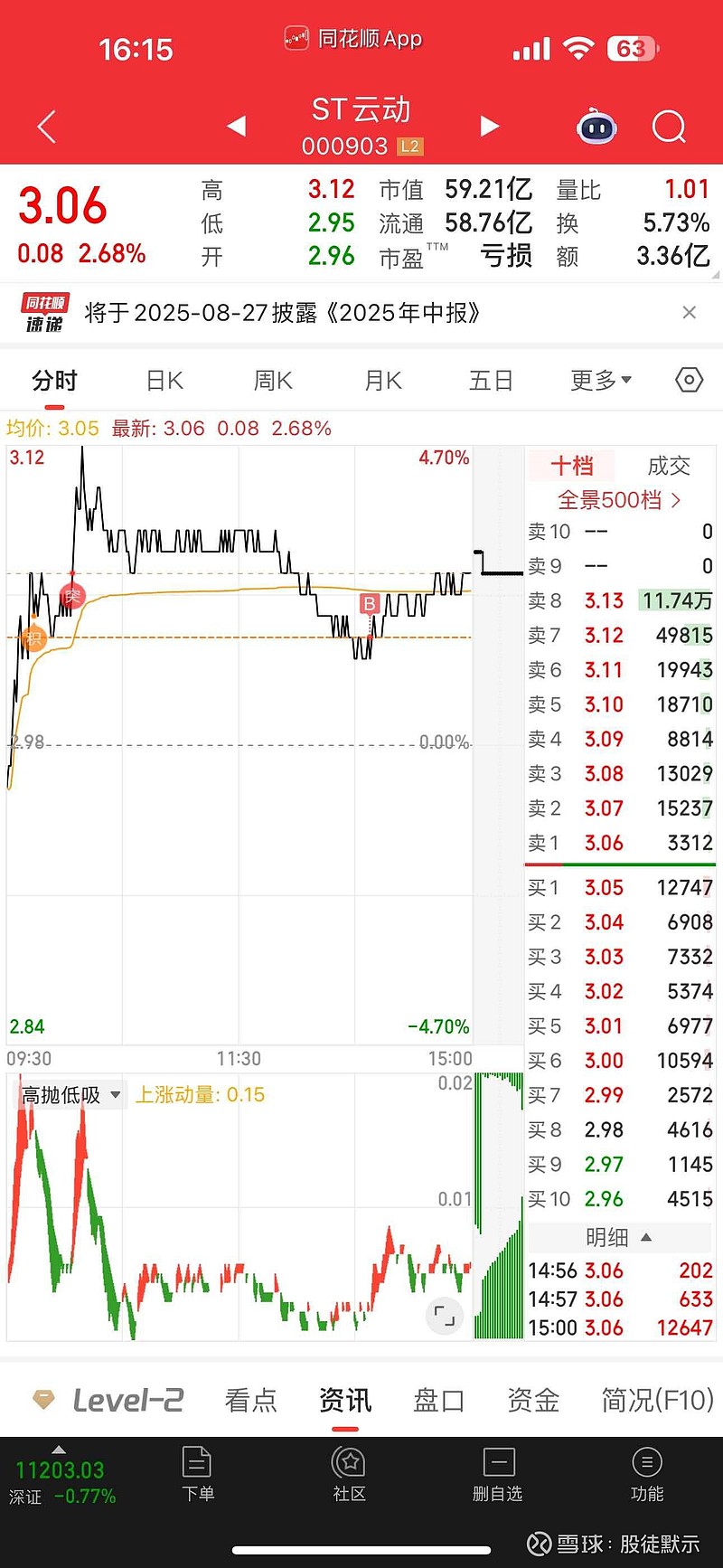 ST云动（000903）2025年中报简析：净利润同比下降43.18%