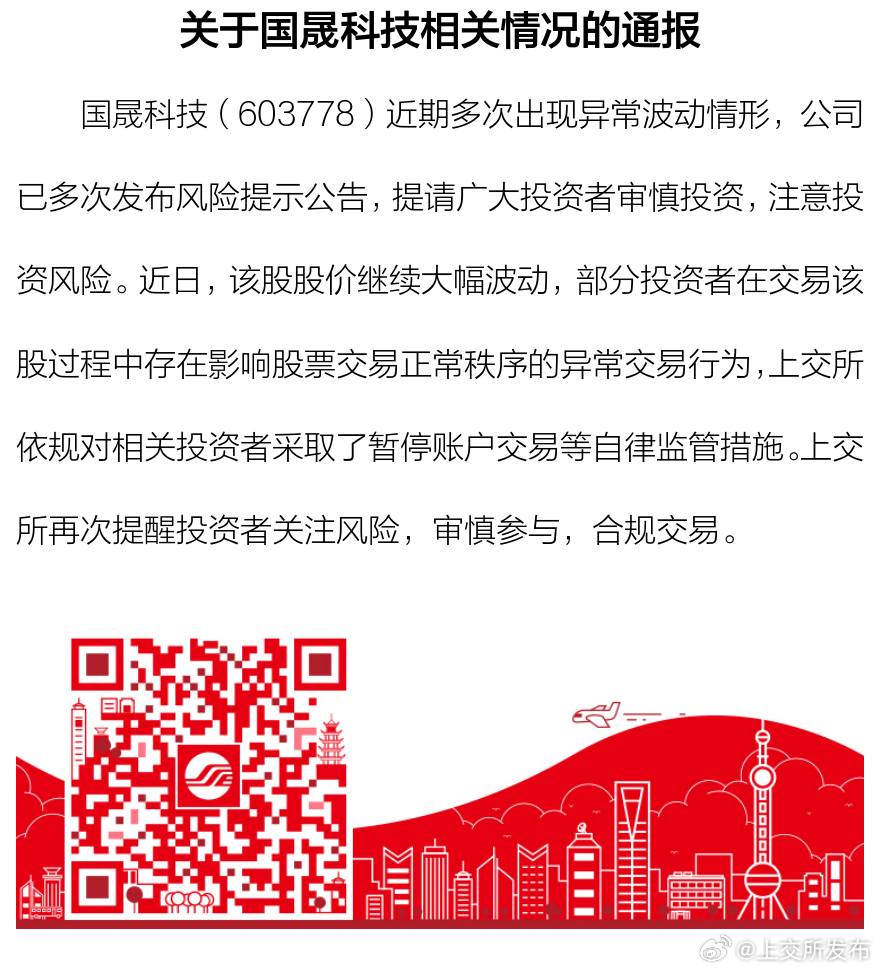 深交所:近期“*ST铖昌”股价出现严重异常波动,本所依规对相关投资者采取了暂停交易等自律监管措施
